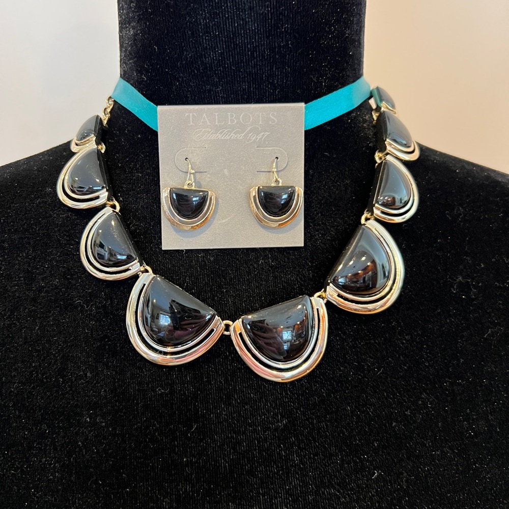 Talbots Art Nouveau Black Gold Necklace & Earrings